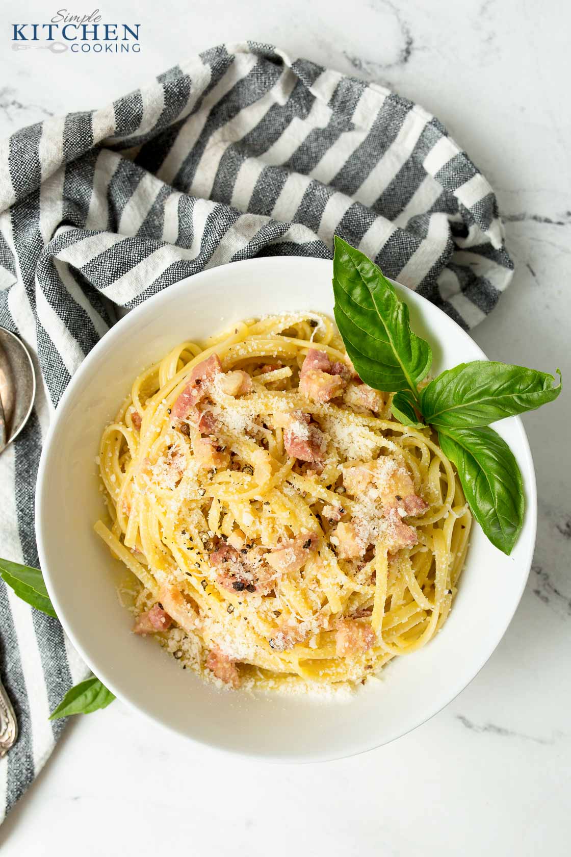 Pasta Carbonara Recipe in Bowl along with How to Cook Carbonara Pasta